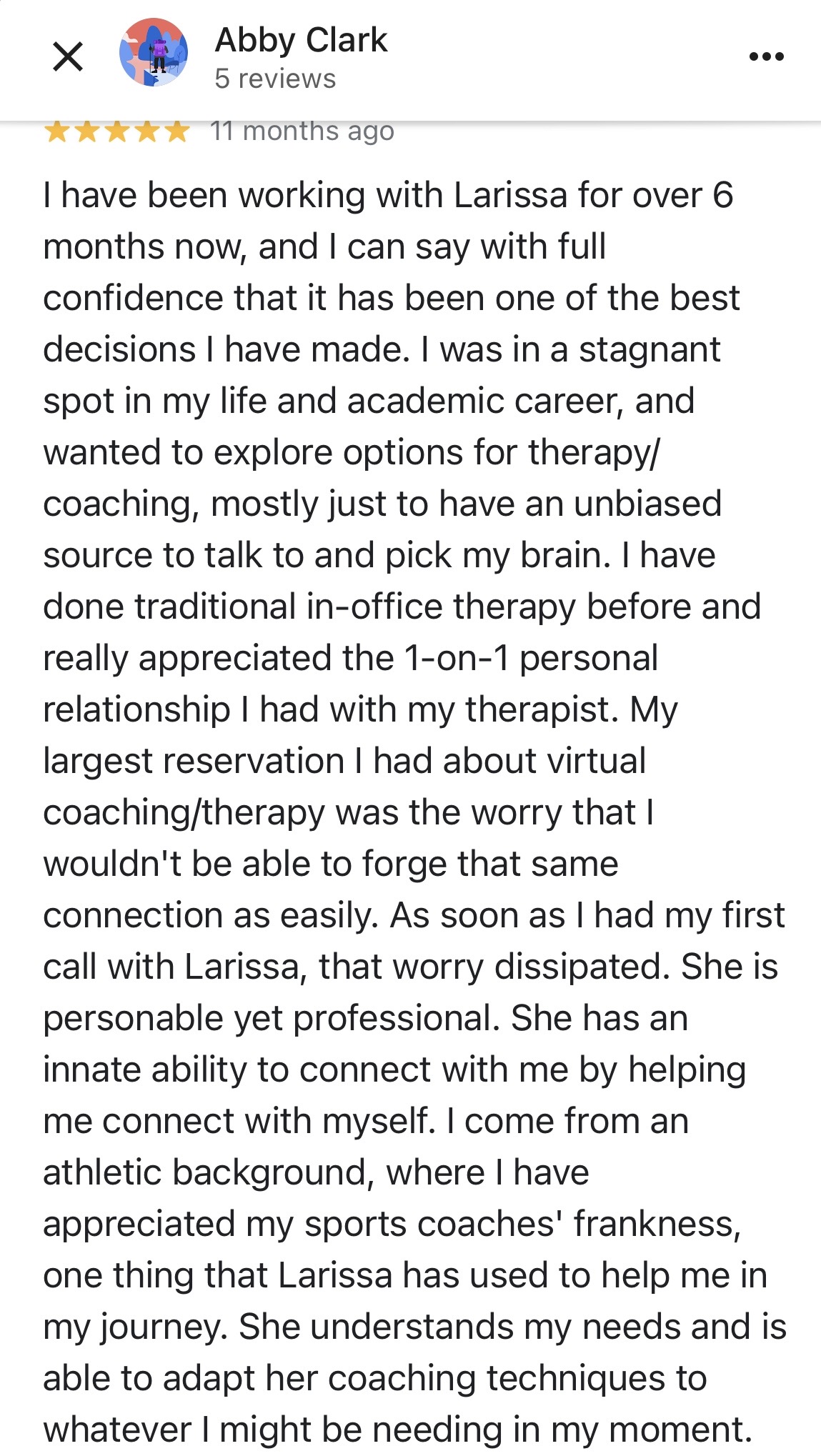 Testimonial from Abby Clark