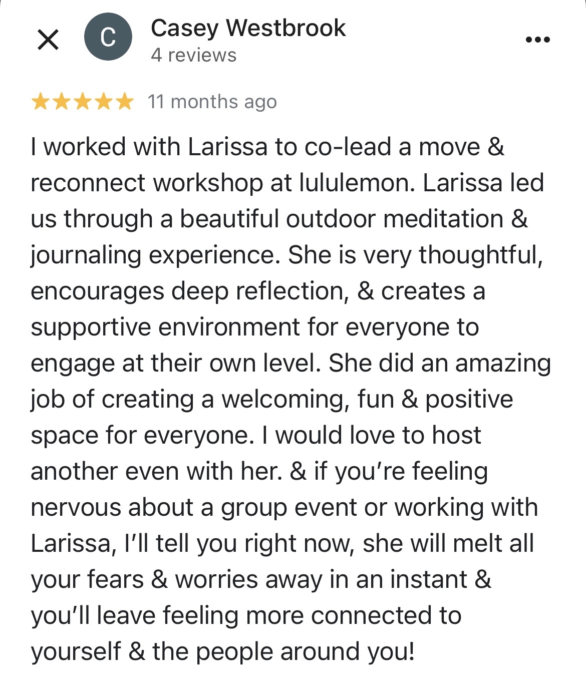 Testimonial from Casey Westbrook